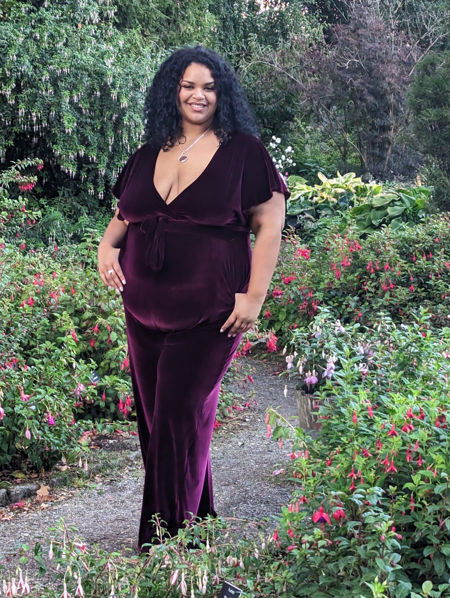 Velvet Faux Wrap Jumpsuit